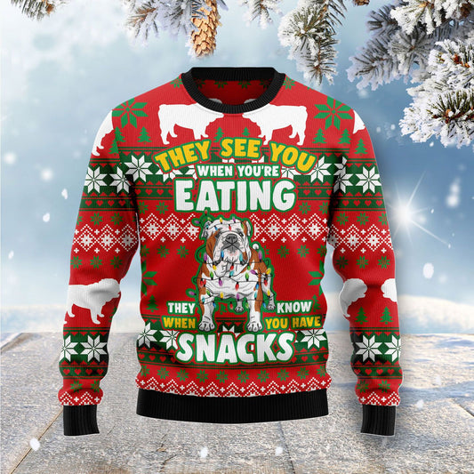 Bulldog Snacks Ugly Christmas Sweater 