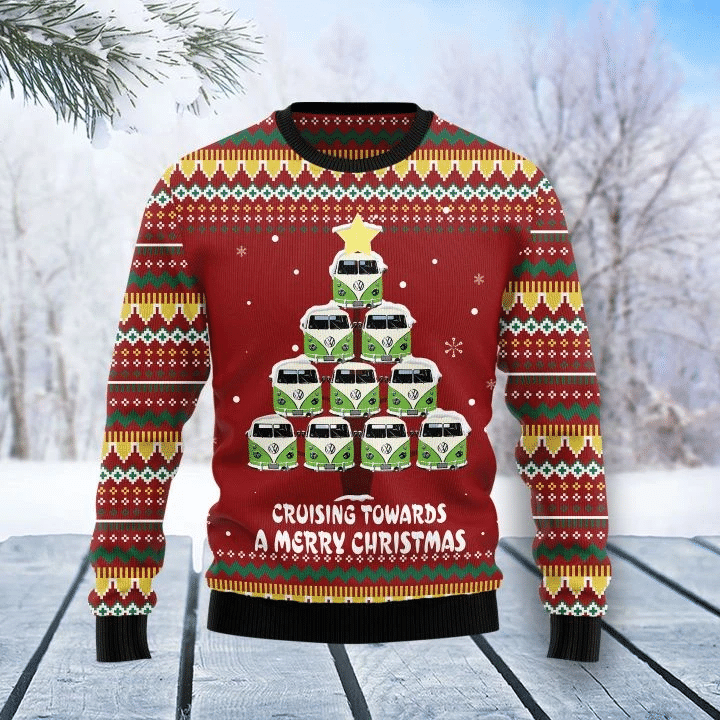 Bus Tree Merry Christmas Ugly Christmas Sweater 