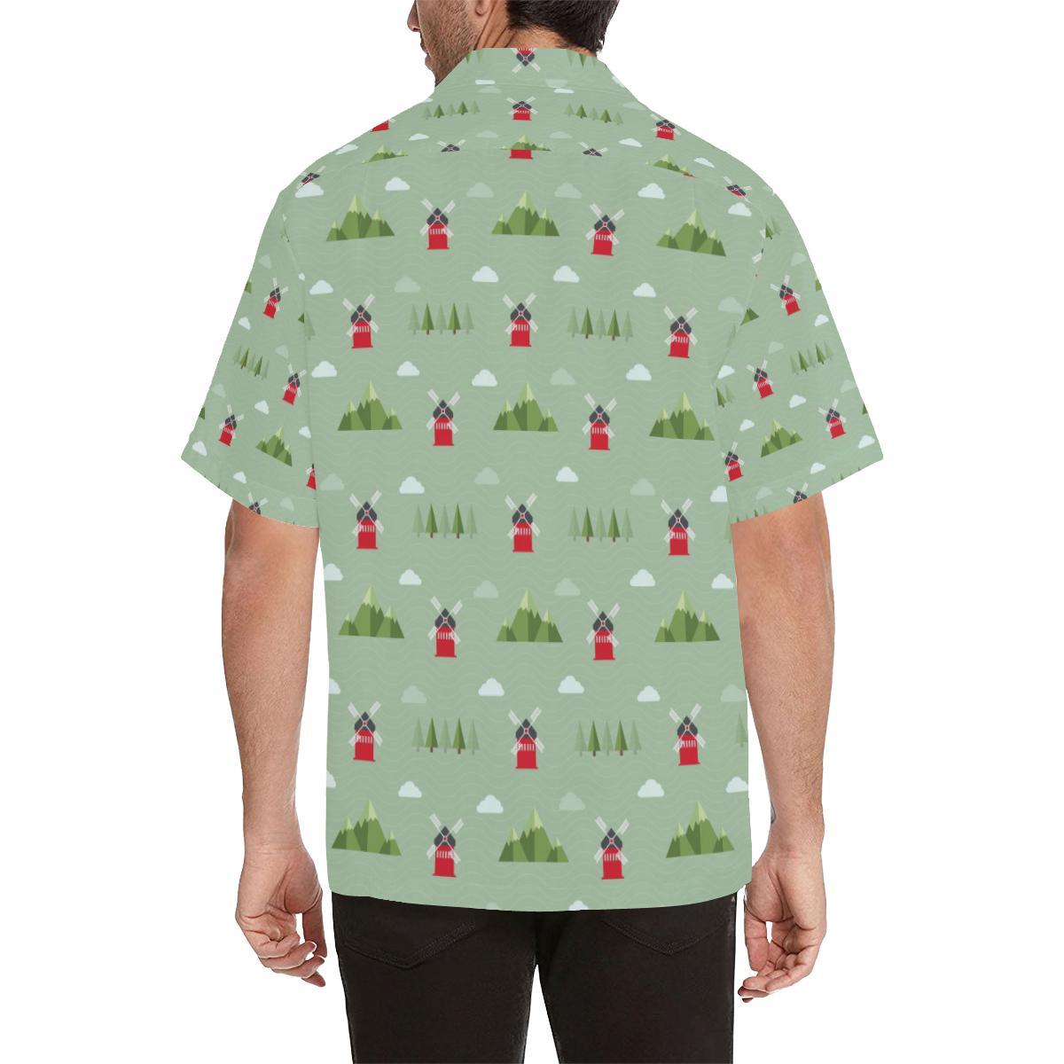 Windmill Green Pattern Mens All Over Print Hawaiian Shirt