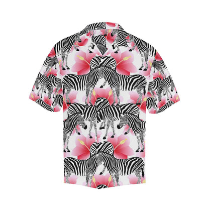 Zebra Red Hibiscus Pattern Mens All Over Print Hawaiian Shirt