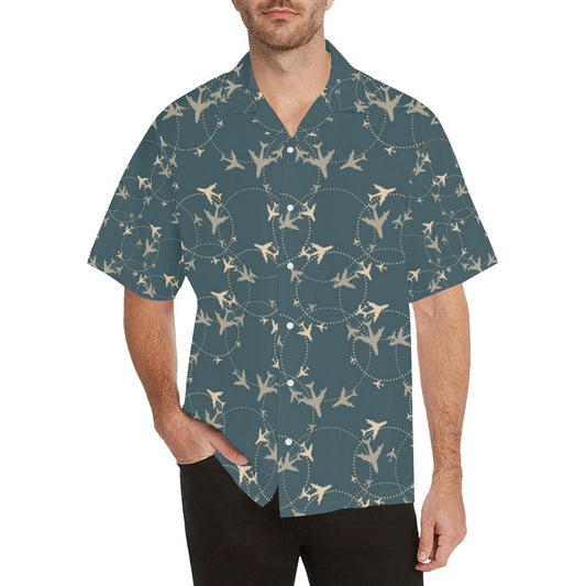 Airplane Circle Pattern Mens All Over Print Hawaiian Shirt