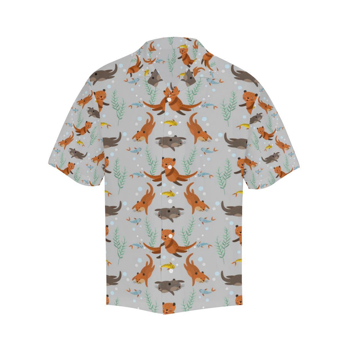 Swimming Fish Otter Pattern Mens All Over Print Hawaiian Shirt