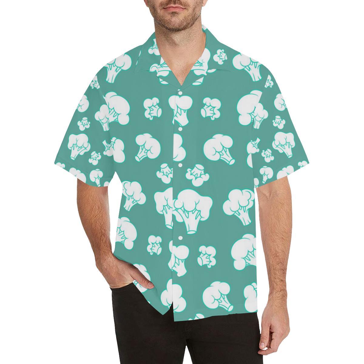 Broccoli Pattern Green Background Mens All Over Print Hawaiian Shirt