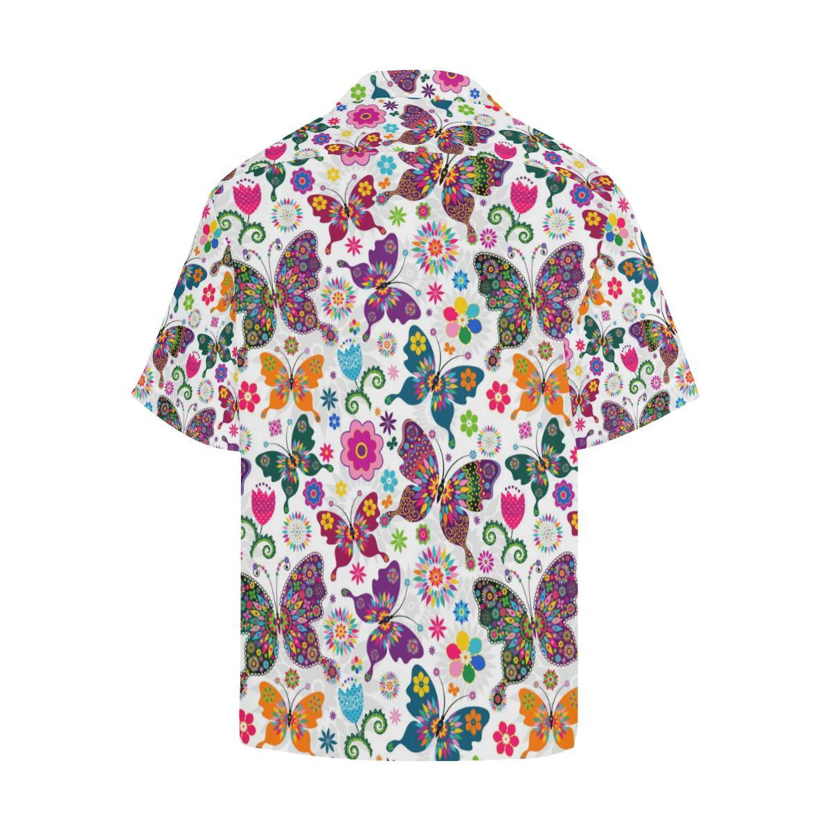 Colorful Butterfly Flower Pattern Mens All Over Print Hawaiian Shirt