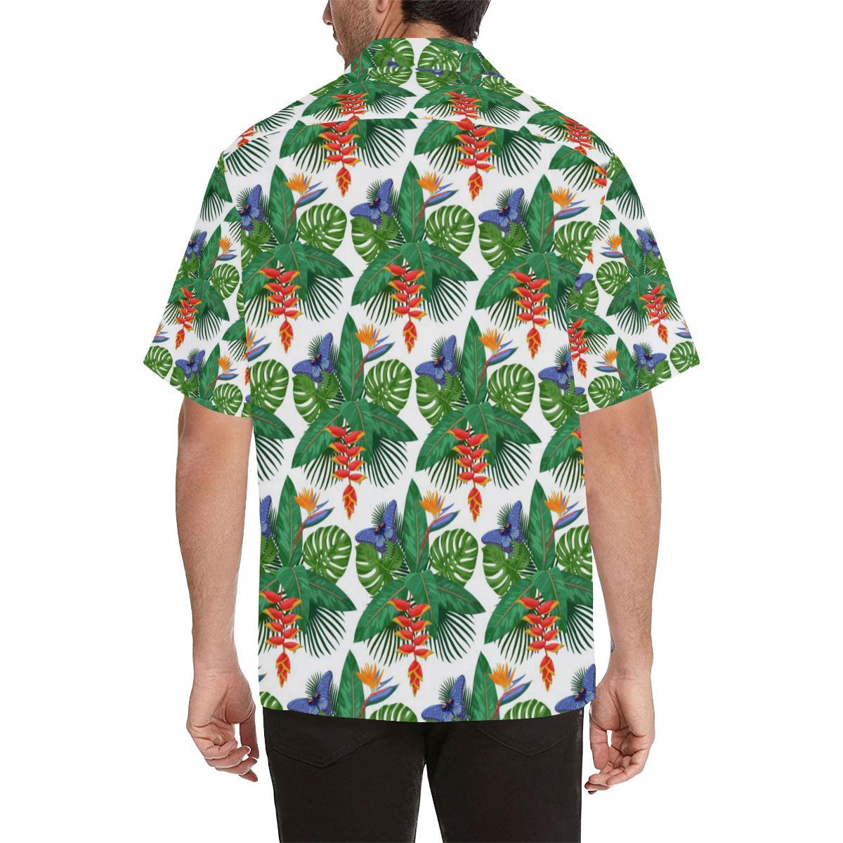 Heliconia Butterfly Leaves Pattern Mens All Over Print Hawaiian Shirt