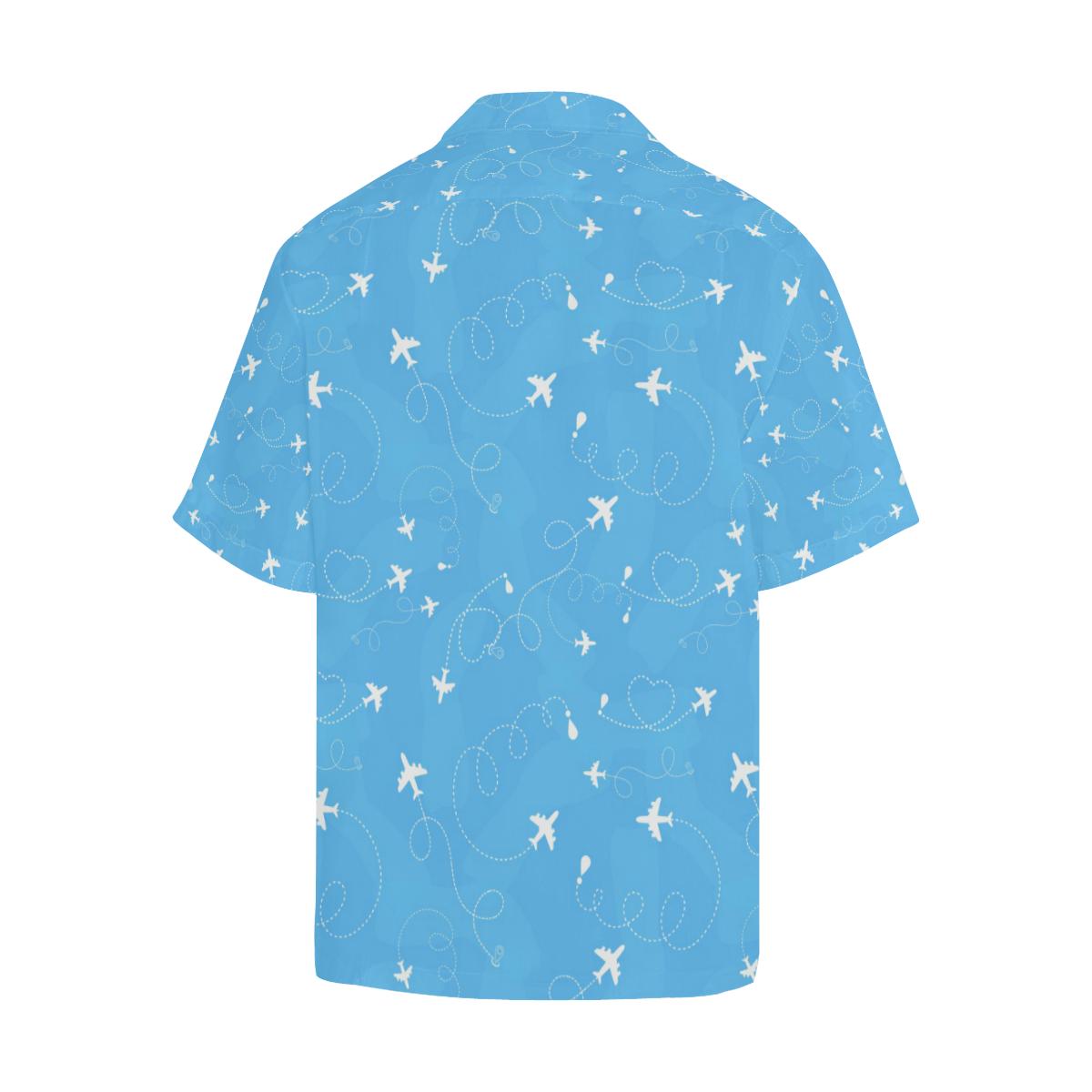 Airplane Pattern Blue Backgroung Mens All Over Print Hawaiian Shirt