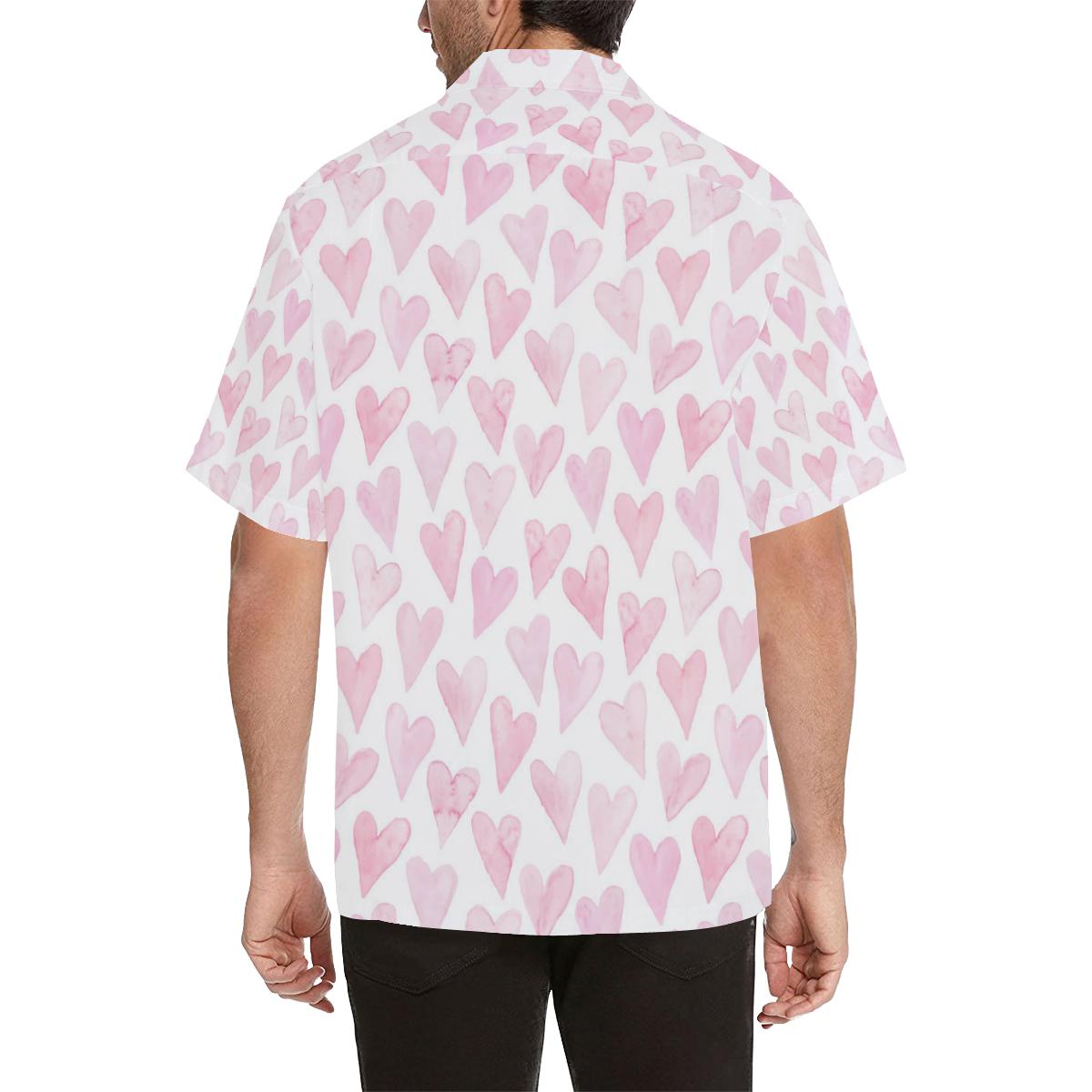 Watercolor Pink Heart Pattern Mens All Over Print Hawaiian Shirt