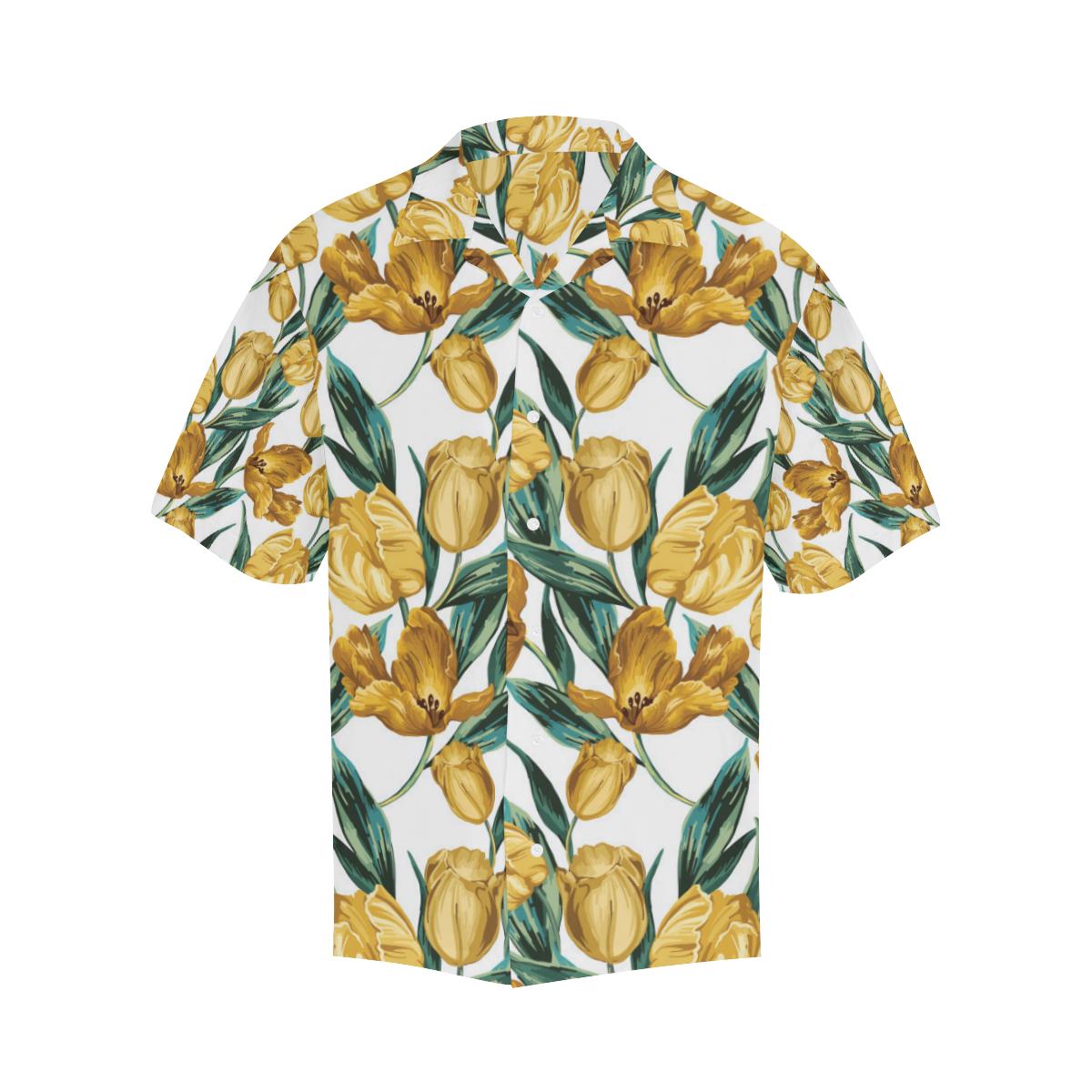 Yellow Tulips Pattern Mens All Over Print Hawaiian Shirt