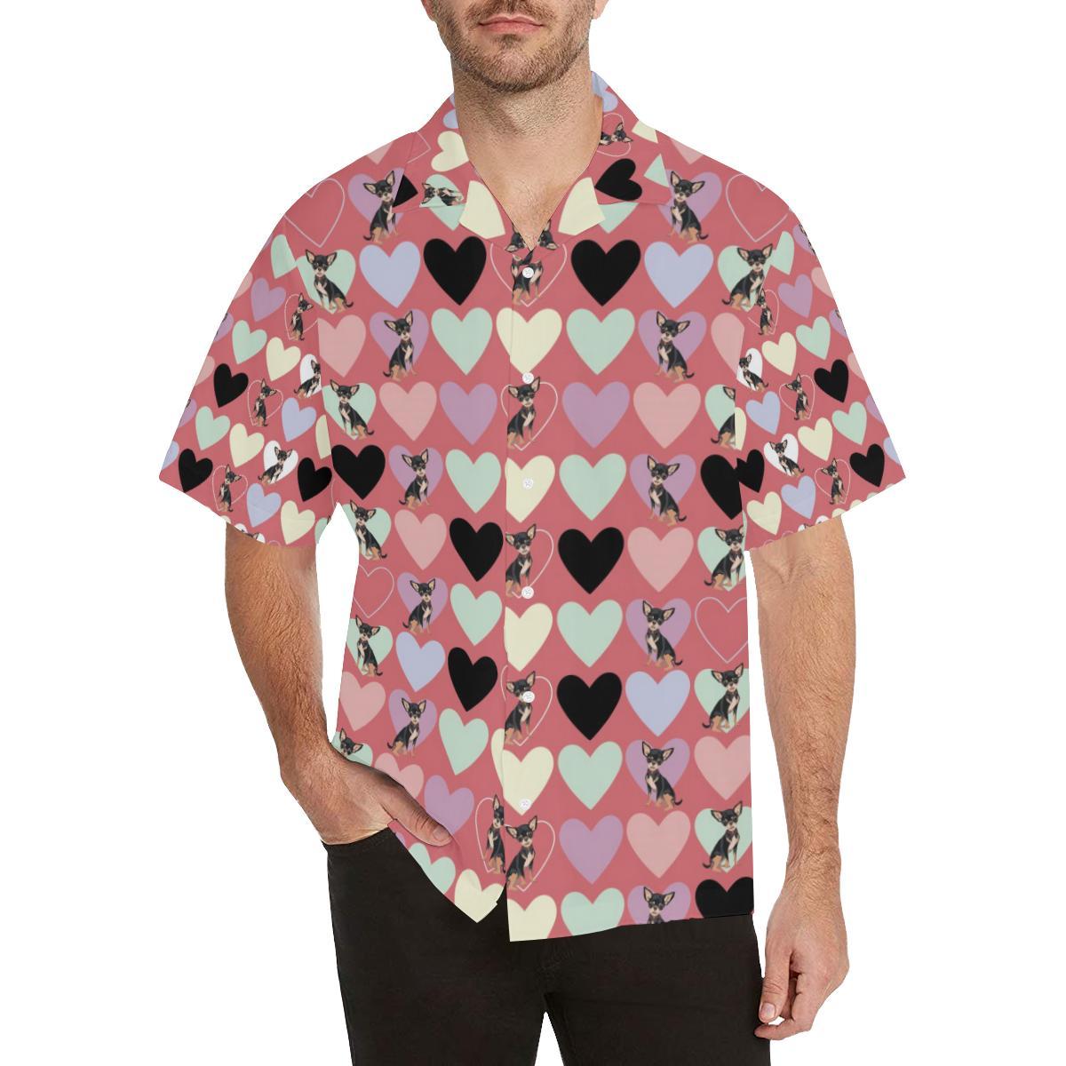 Chihuahua Heart Pink Pattern Mens All Over Print Hawaiian Shirt