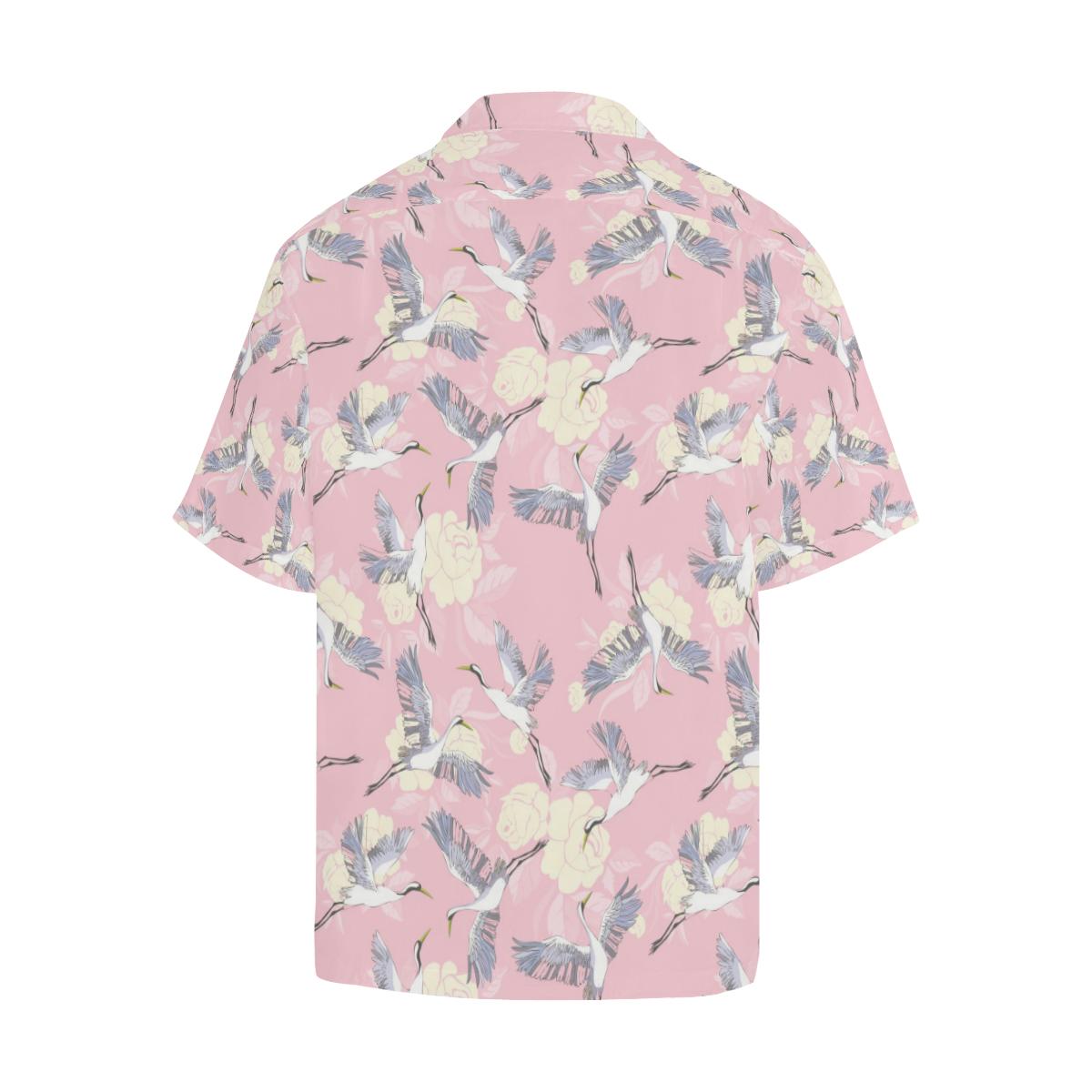 Japanese Crane Rose Pattern Mens All Over Print Hawaiian Shirt