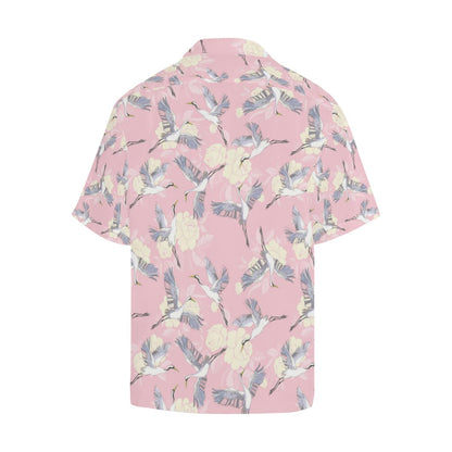 Japanese Crane Rose Pattern Mens All Over Print Hawaiian Shirt