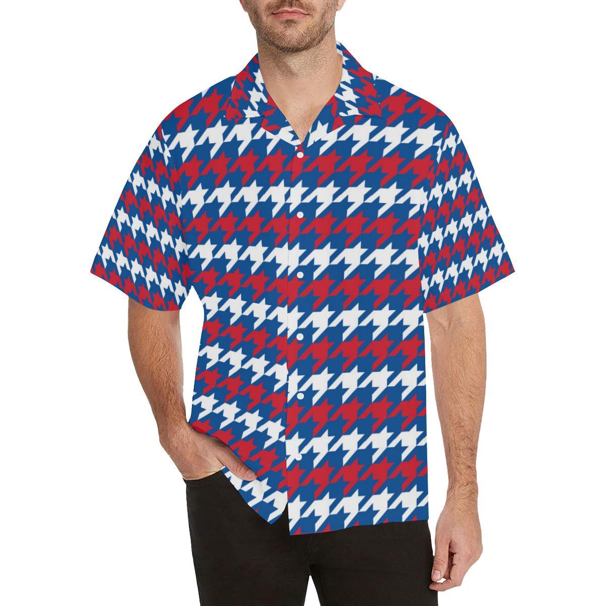 Patriotic Houndstooth Pattern Print Design A Hawaiian Shirt