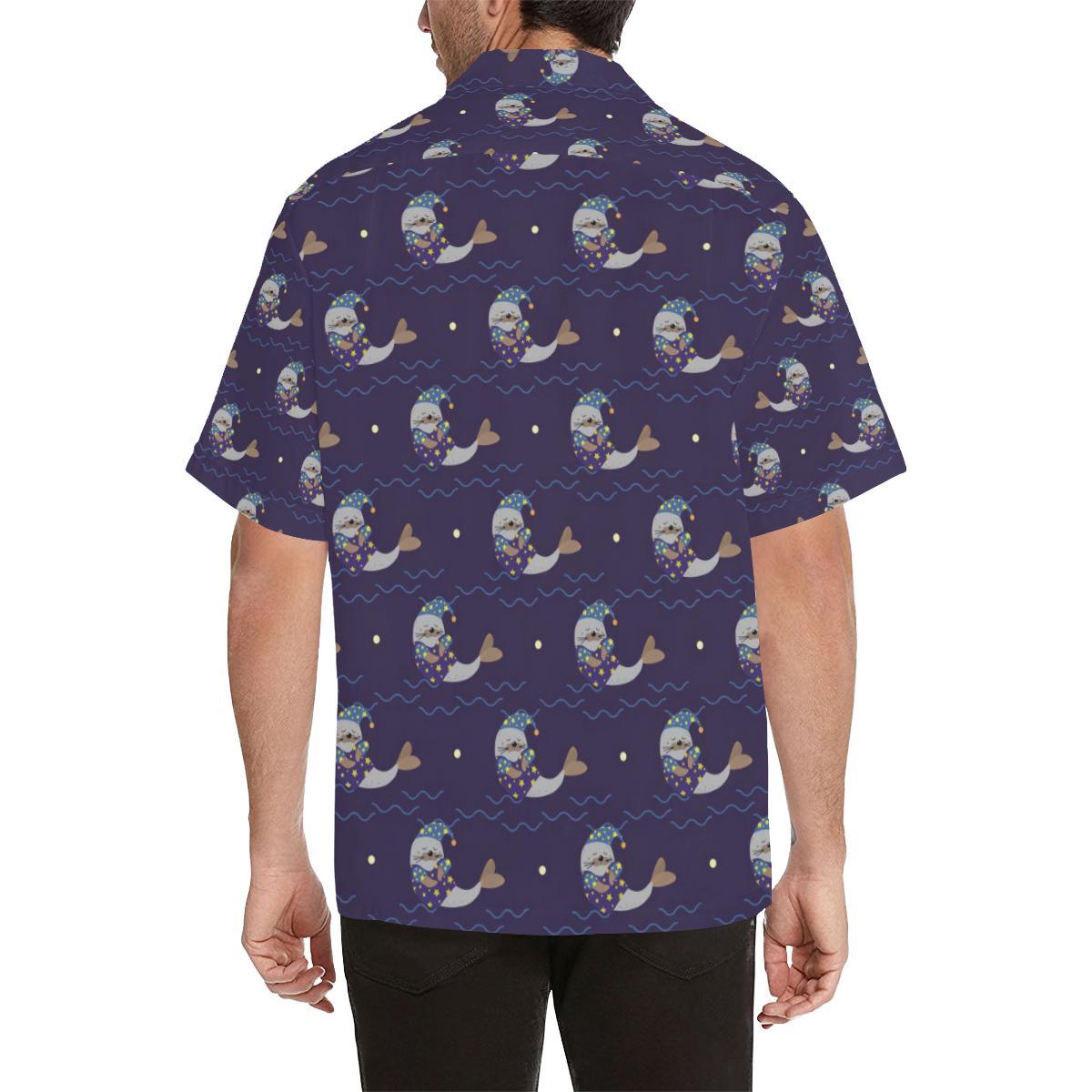 Sleeping Sea Lion Pattern Mens All Over Print Hawaiian Shirt