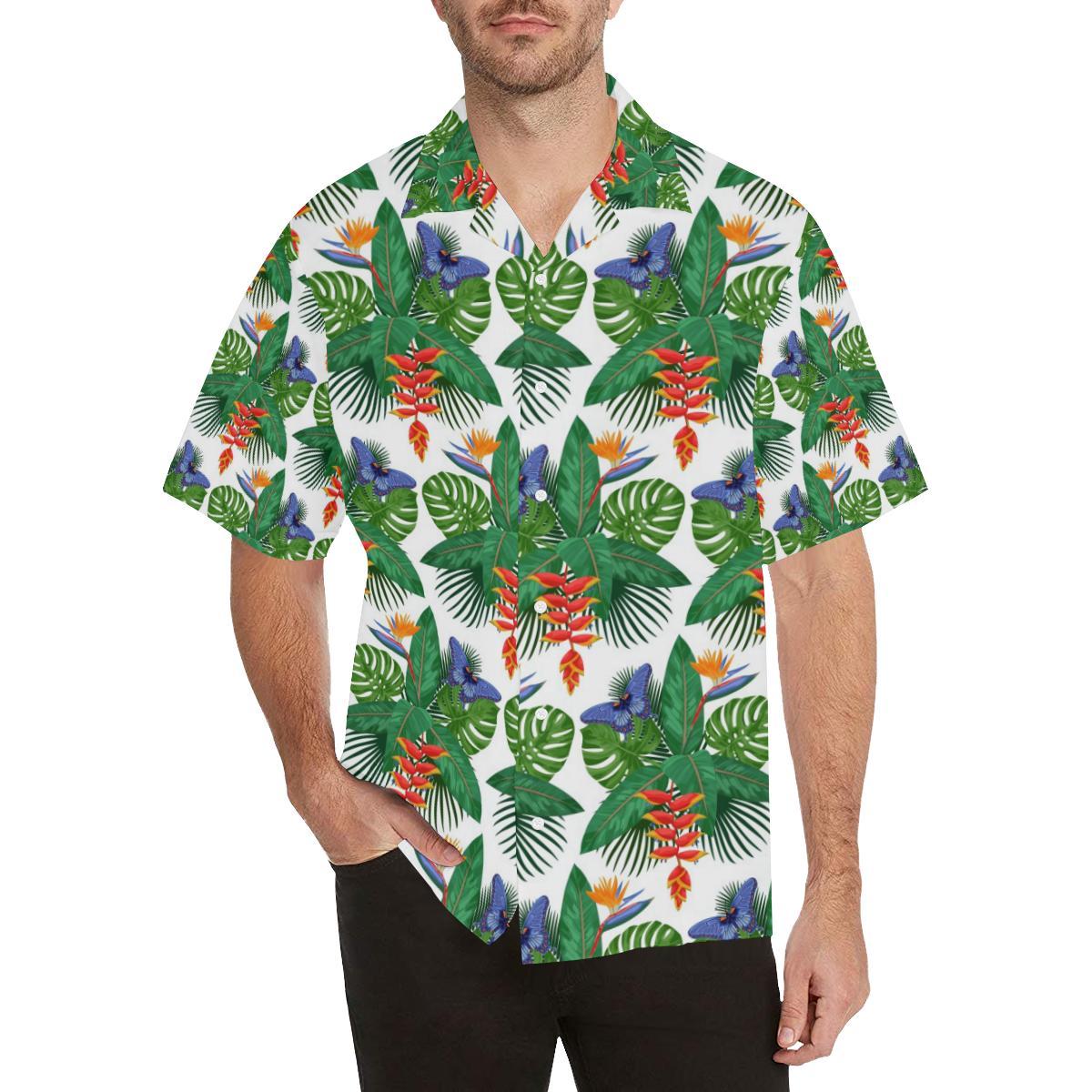 Heliconia Butterfly Leaves Pattern Mens All Over Print Hawaiian Shirt