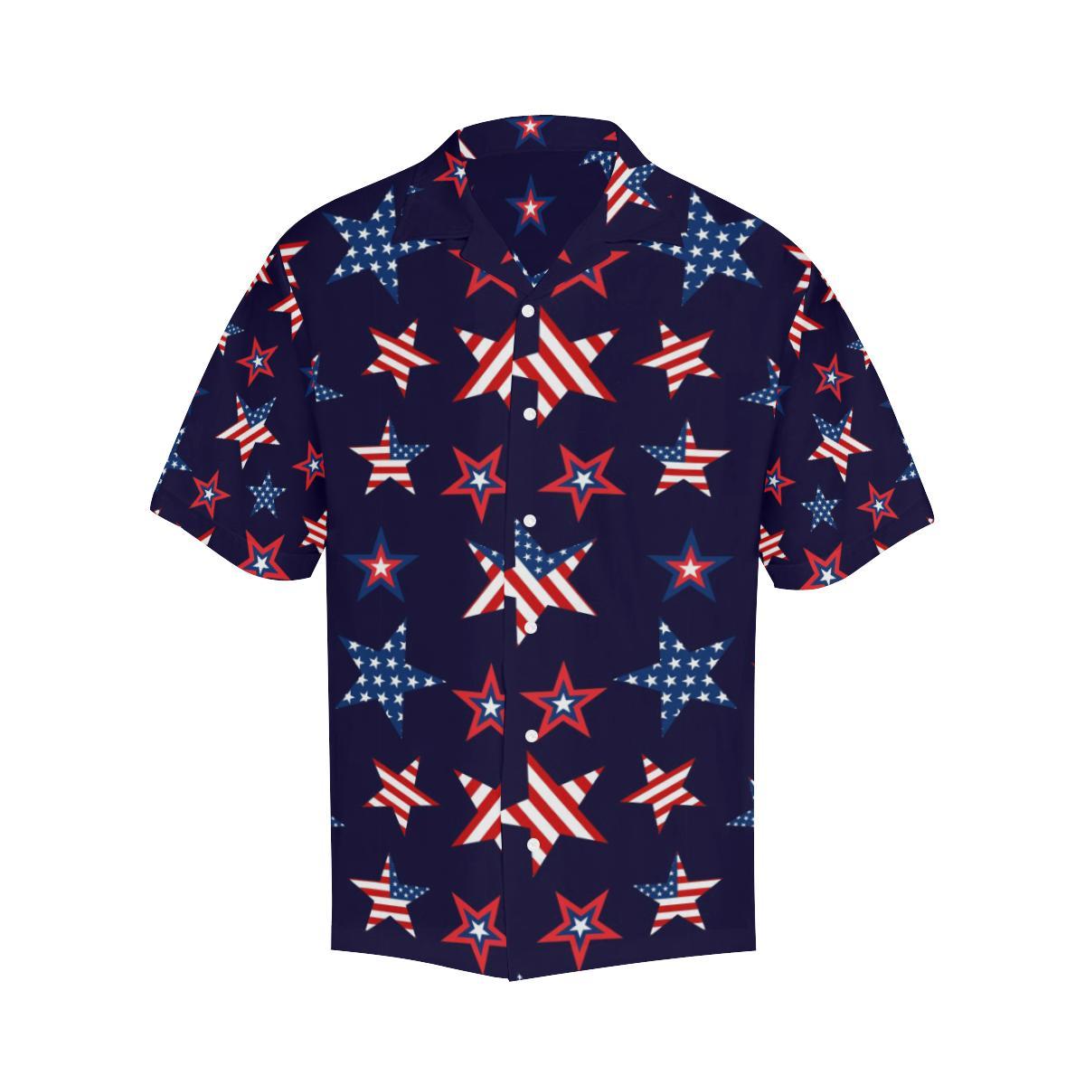 Usa Star Pattern Theme Mens All Over Print Hawaiian Shirt