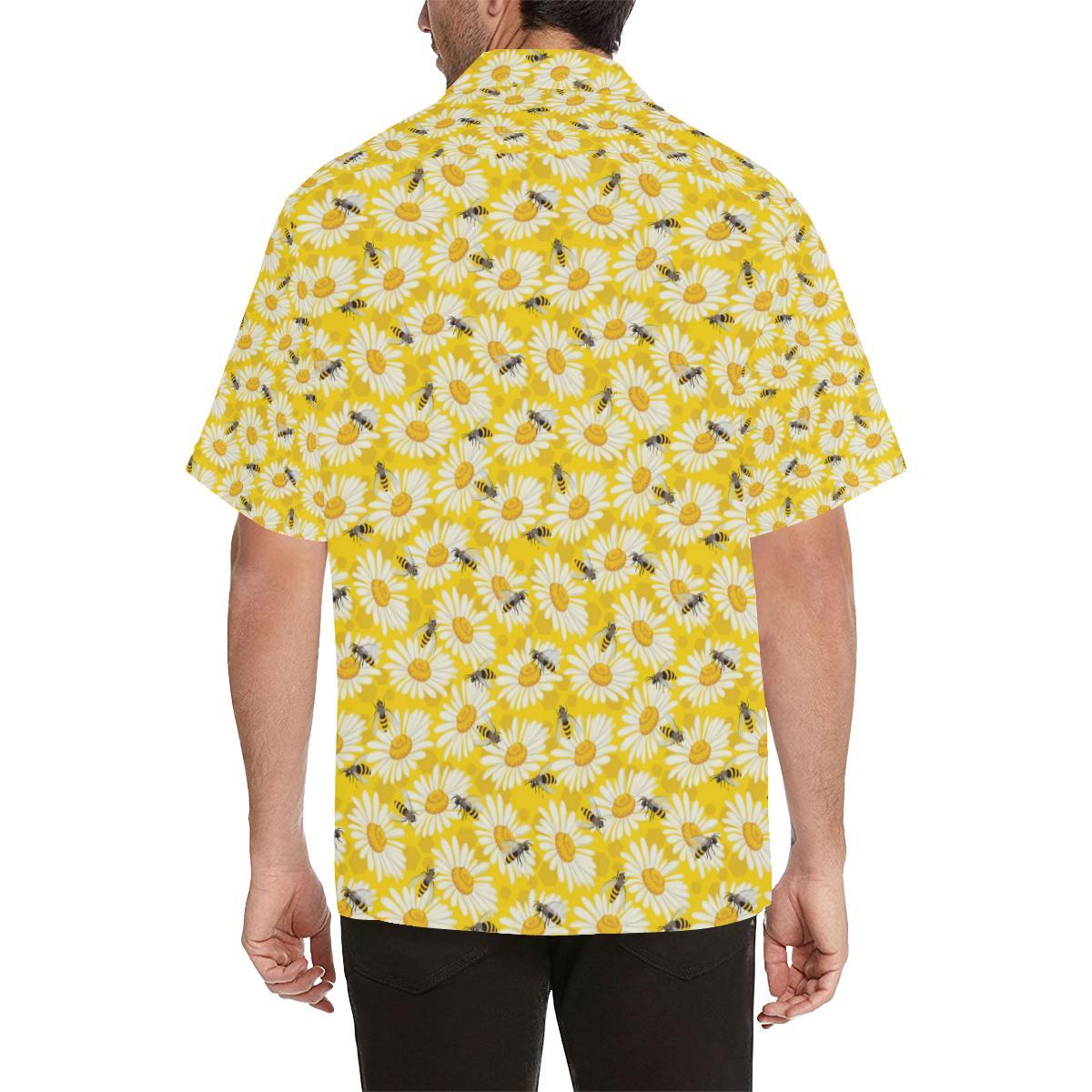 Bee Daisy Pattern Print Design Hawaiian Shirt
