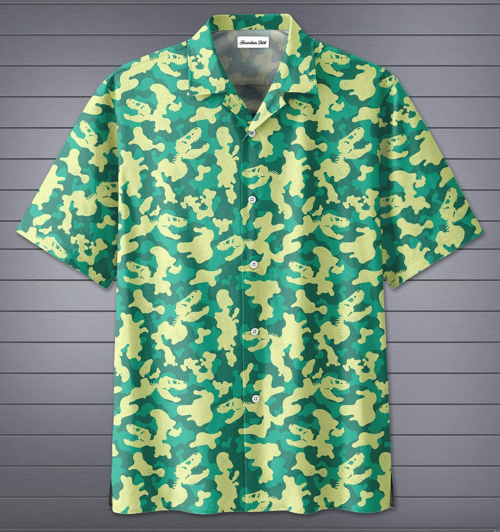 Cool Green Camo Dinosaur Pattern Hawaiian Shirts Halloween Costume