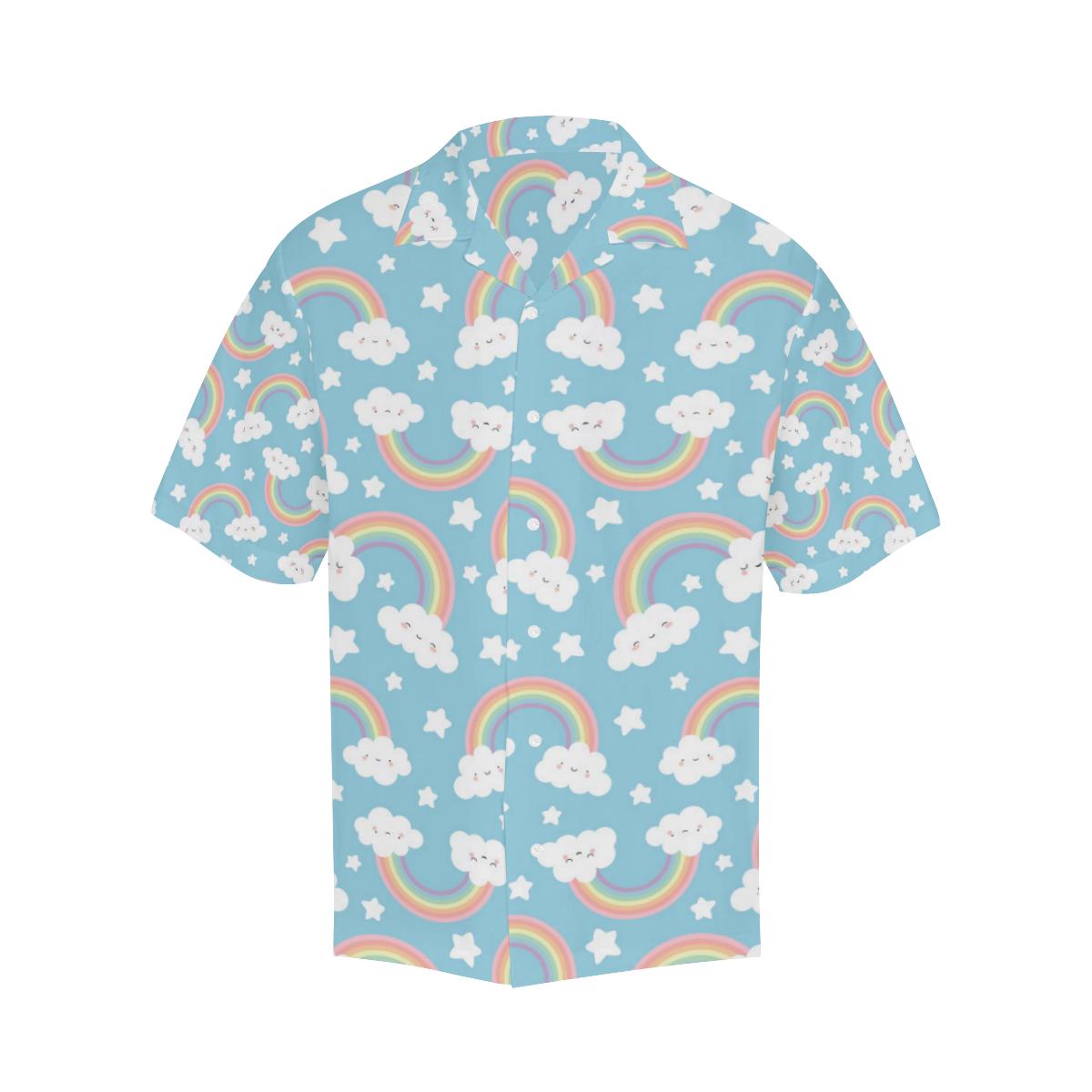 Cute Rainbow Clound Star Pattern Blue Background Mens All Over Print Hawaiian Shirt
