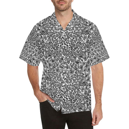 Gray Leopard Texture Pattern Mens All Over Print Hawaiian Shirt