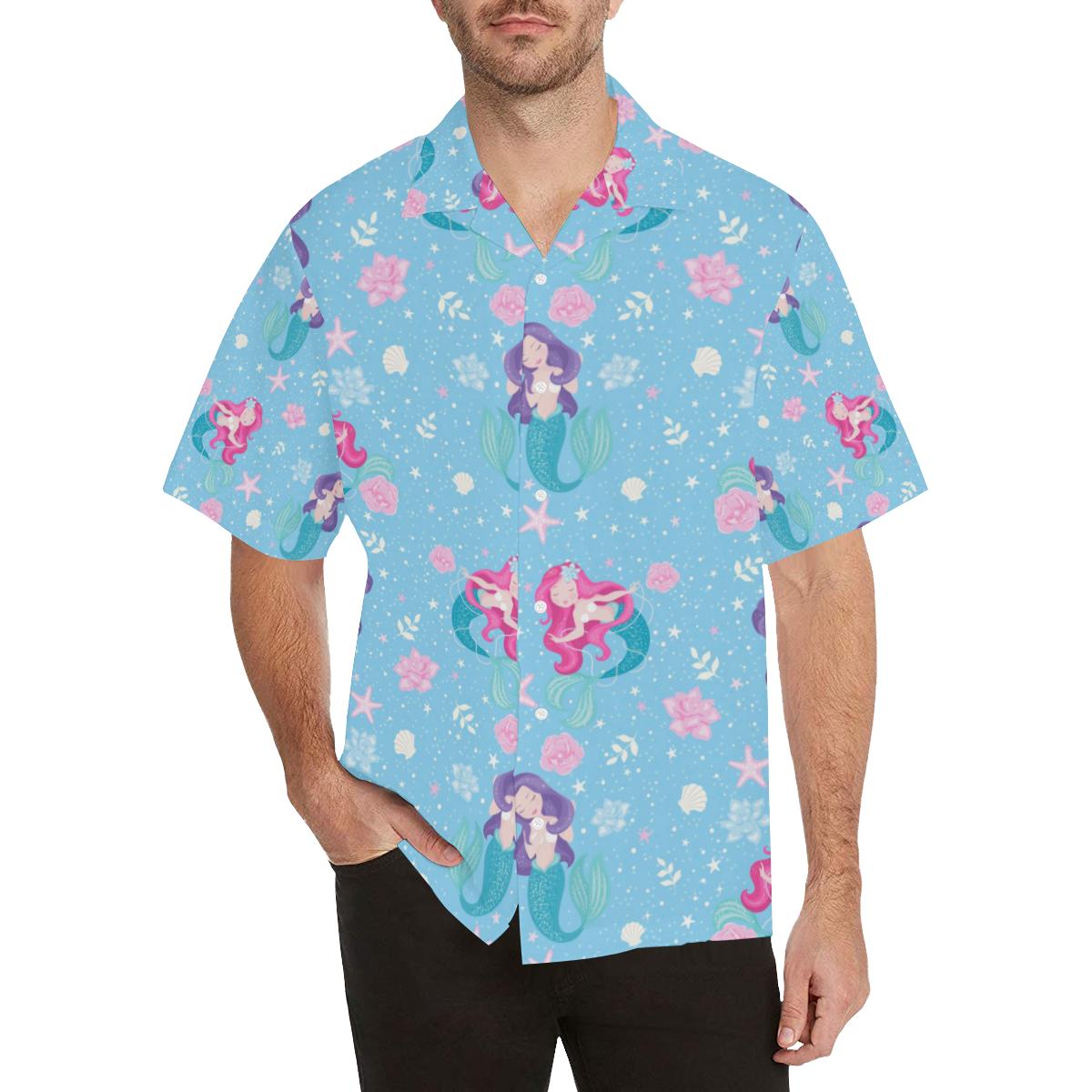 Cute Mermaid Pattern Mens All Over Print Hawaiian Shirt