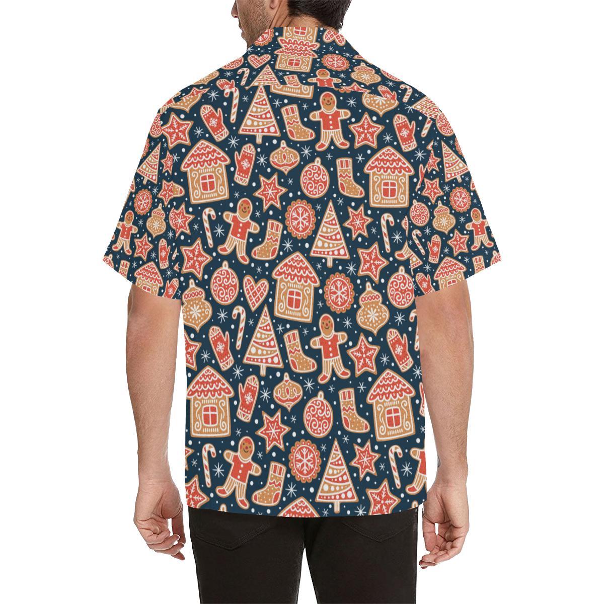 Christmas Gingerbread Cookie Pattern Mens All Over Print Hawaiian Shirt