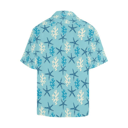 Blue Starfish Coral Reef Pattern Mens All Over Print Hawaiian Shirt