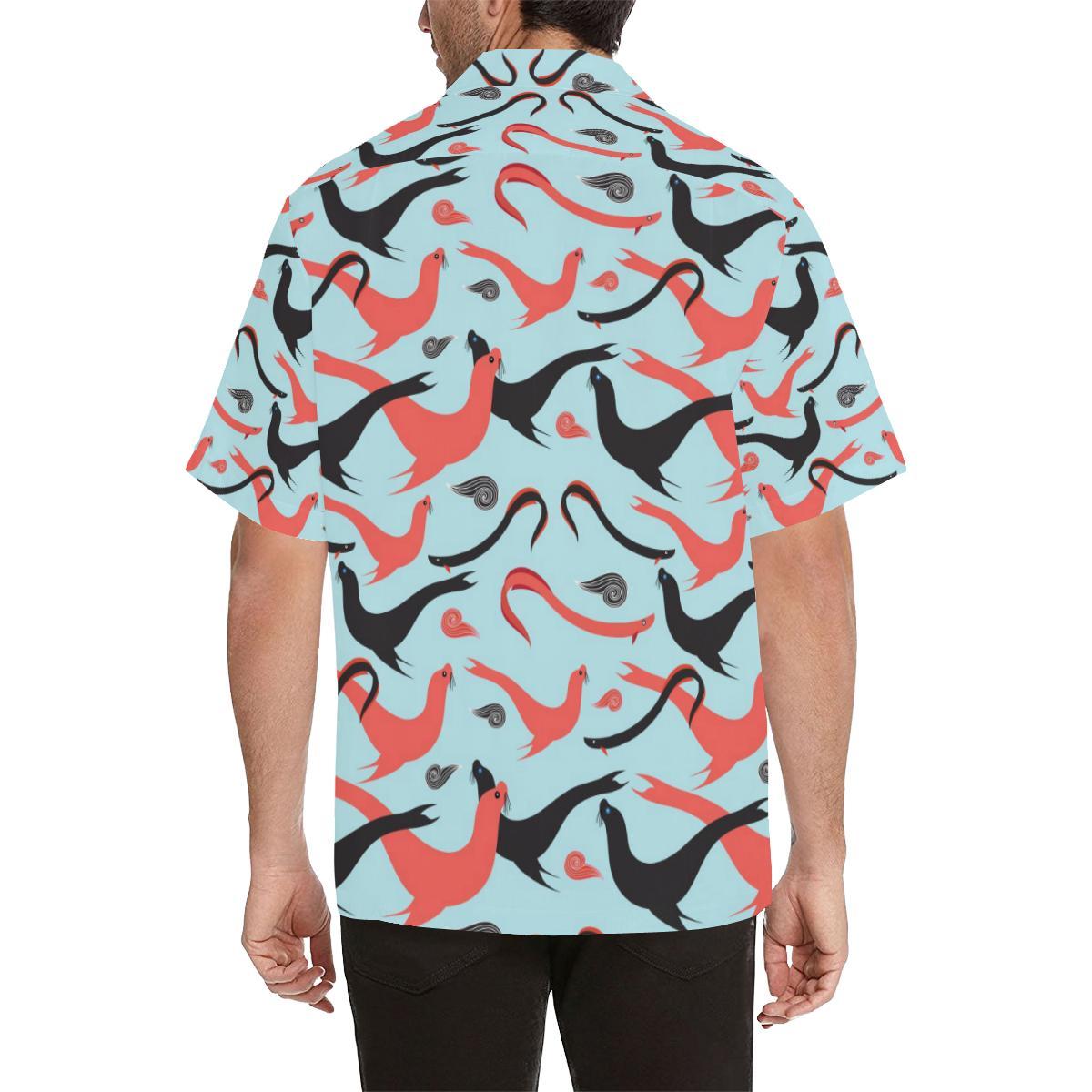 Sea Lion Pattern Theme Mens All Over Print Hawaiian Shirt