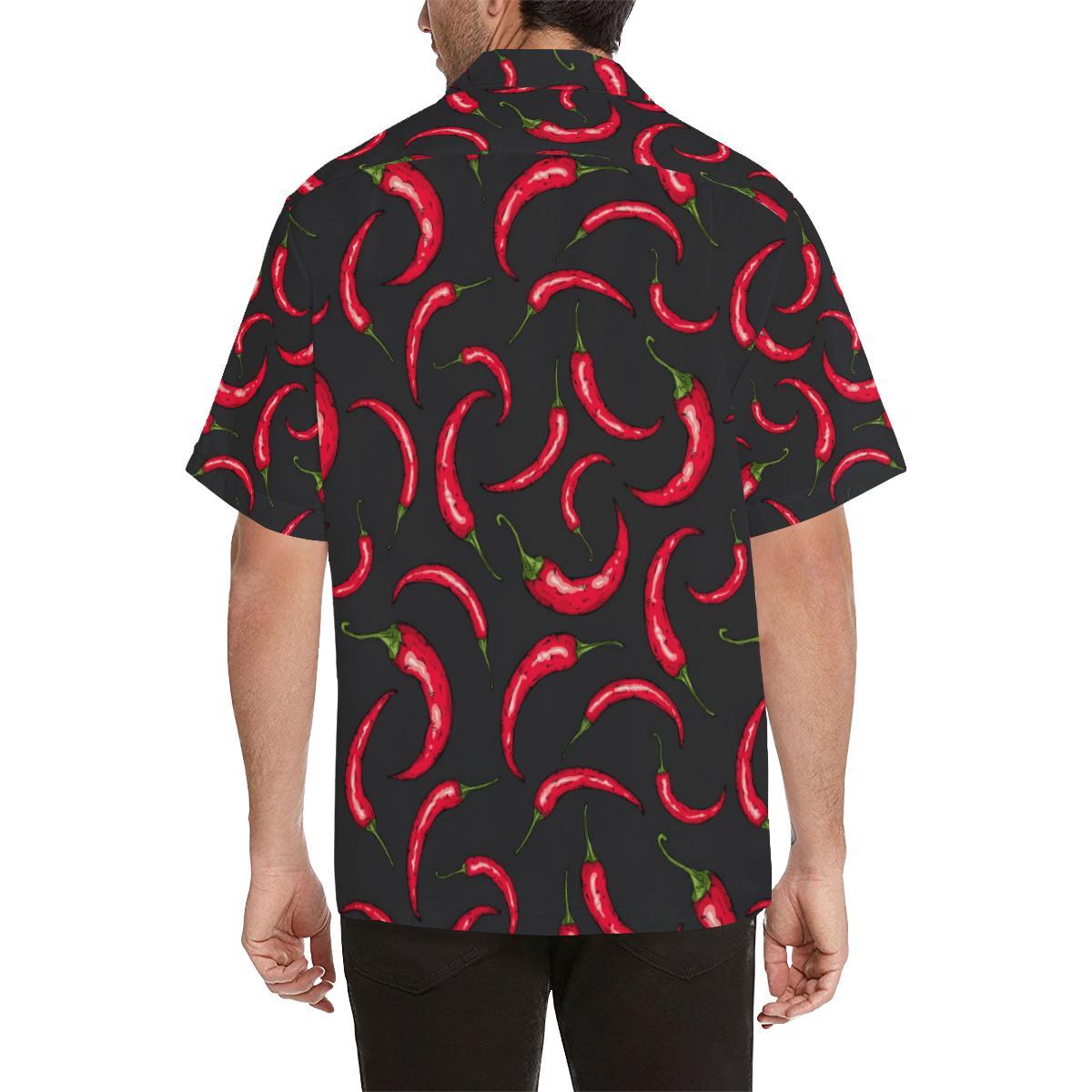 Chili Peppers Pattern Black Background Mens All Over Print Hawaiian Shirt