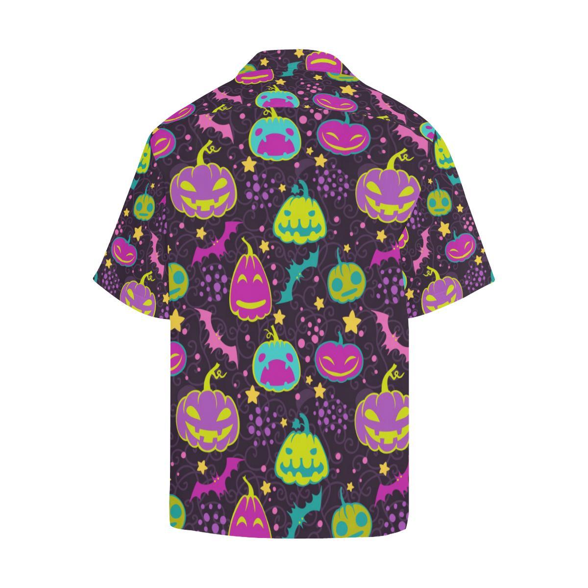 Halloween Pumpkin Bat Pattern Mens All Over Print Hawaiian Shirt