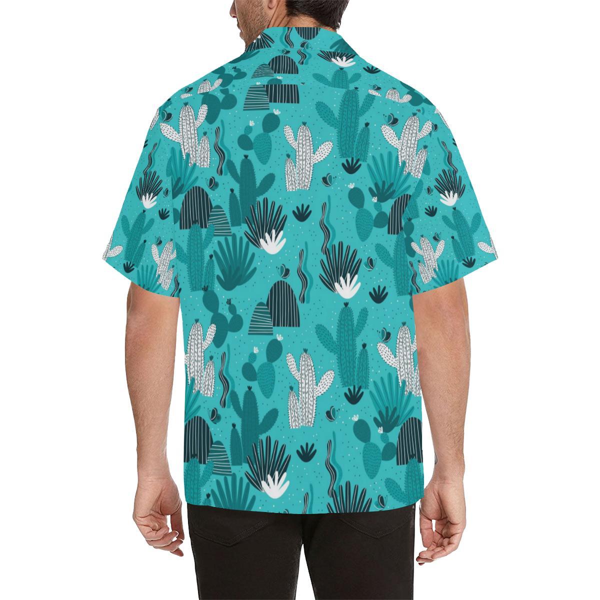 Green Cactus Pattern Mens All Over Print Hawaiian Shirt
