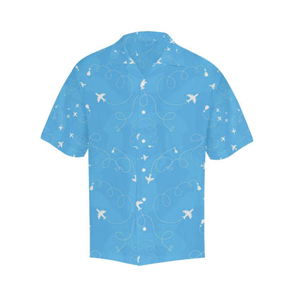 Airplane Pattern Blue Backgroung Mens All Over Print Hawaiian Shirt