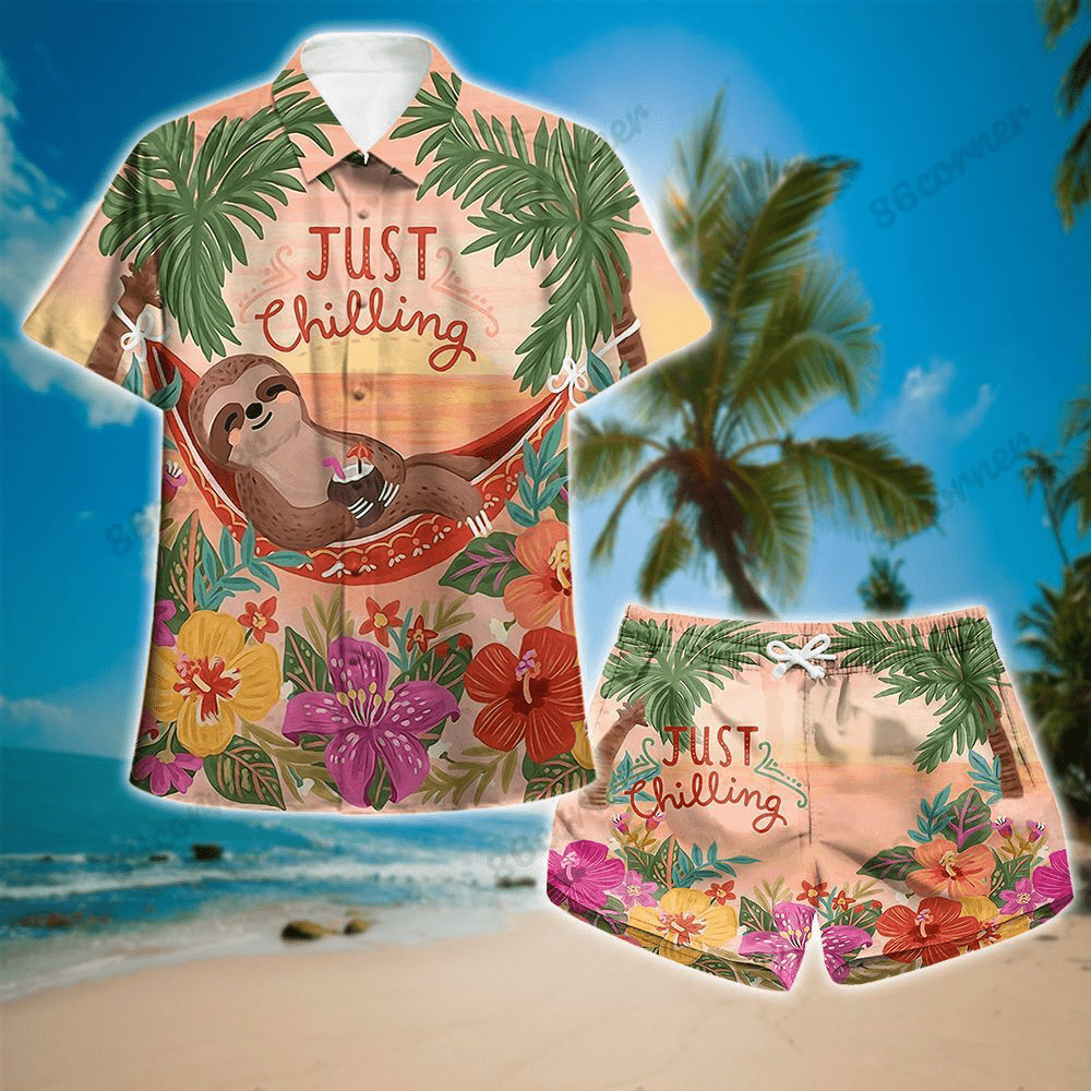 Just Chilling With Sloth Hawaiian Shirts Or Shorts #va Unique Beach Shirt