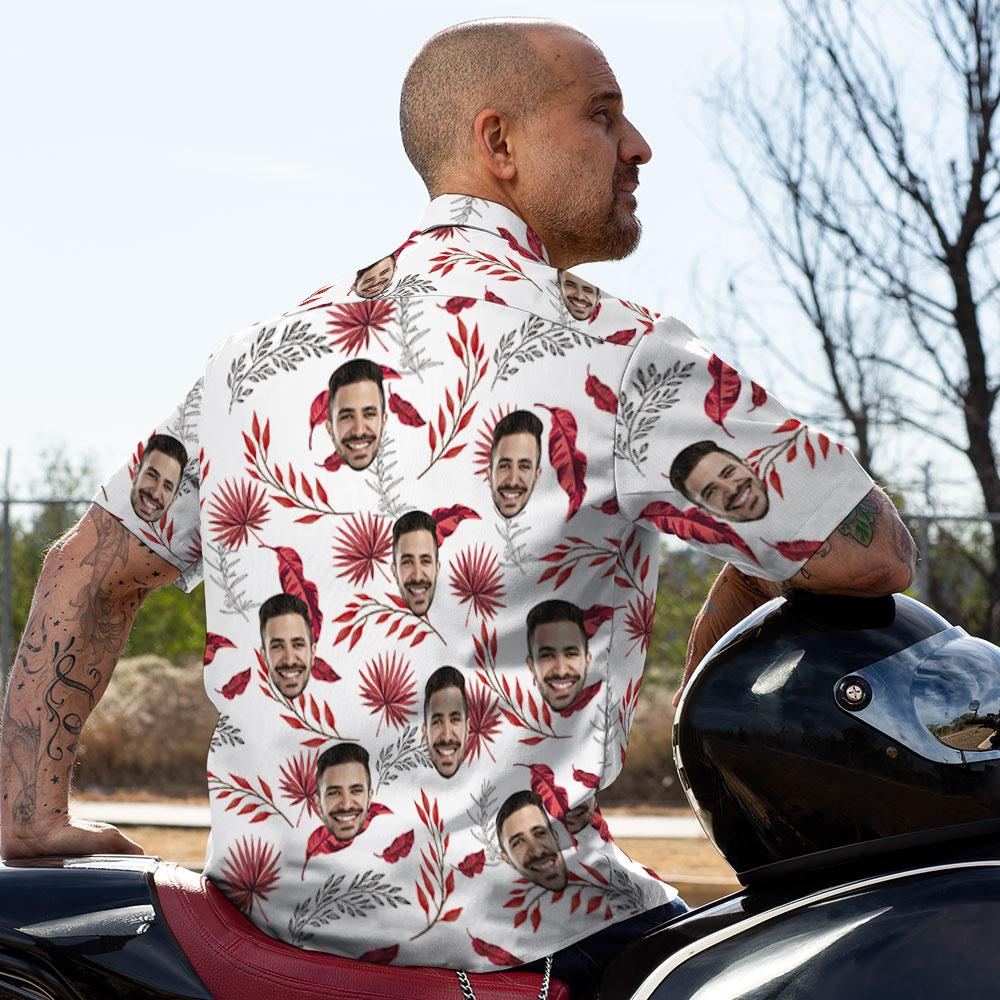 Custom Hawaiian Shirts Red Leaves Design Aloha Beach Shirt For Men