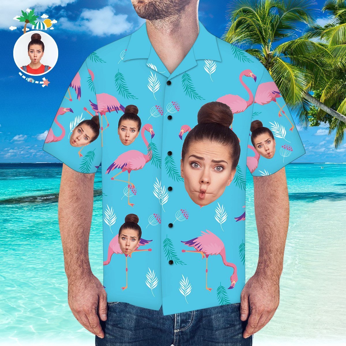 Custom Face Shirt Men S Hawaiian Shirt Pink Flamingo