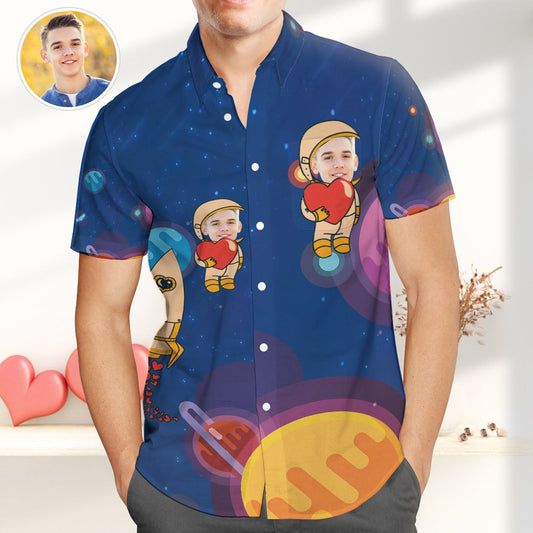 Custom Face Hawaiian Shirts, Astronaut with Heart Shirts, Best Gift for Lovers