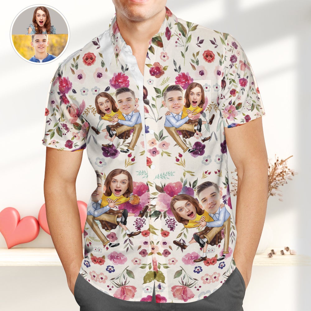 Custom Face Hawaiian Shirts, Floral Design Shirts, Best Gift for Lovers