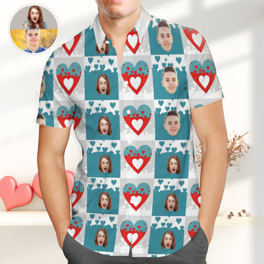 Custom Couple Face Hawaiian Shirts, Personalised Plaid Print Shirts, Best Valentines Gift