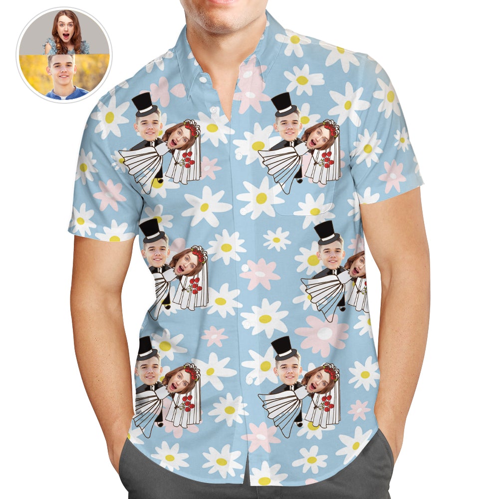 Personalised Couple Photo Hawaiian Shirt, Funny Wedding Shirts, Best Valentines Gift