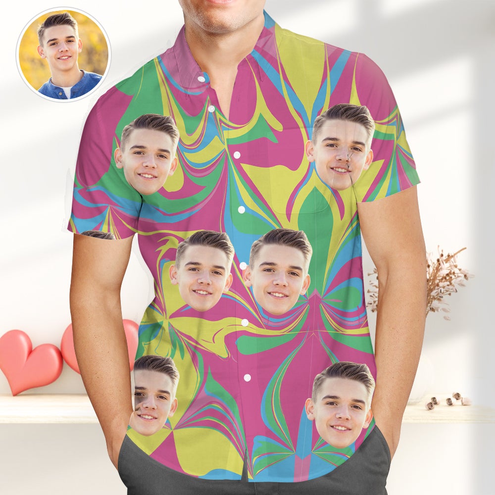 Personalised Photo Hawaiian Shirt, Colorful Short Sleeve Hawaiian Shirt, Great Valentines Gift