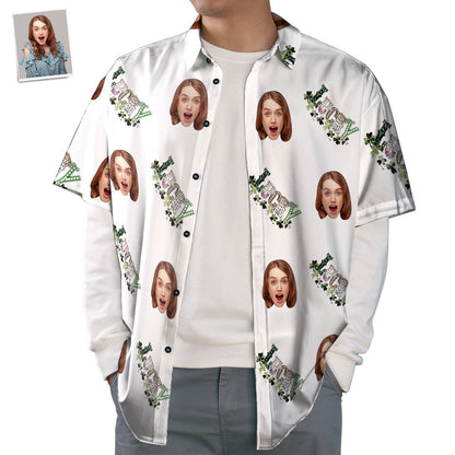 Custom Face Hawaiian Shirts, St. Patrick Short Sleeves Shirts, Clover And Alphabet Pattern Top