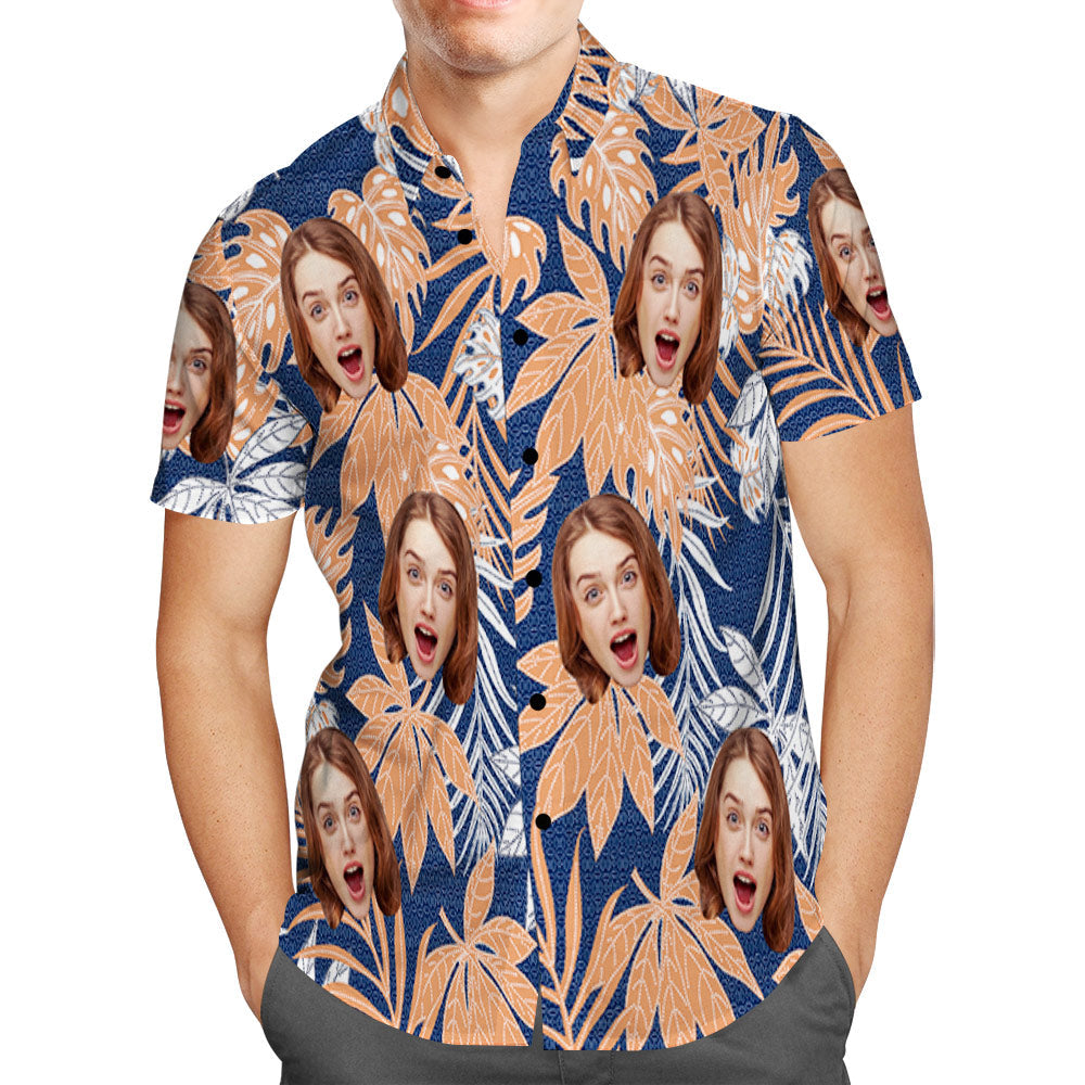 Personalised Photo Vintage Aloha Hawaiian Shirts, Summer Tropical Shirts Short Sleeve Button-Down