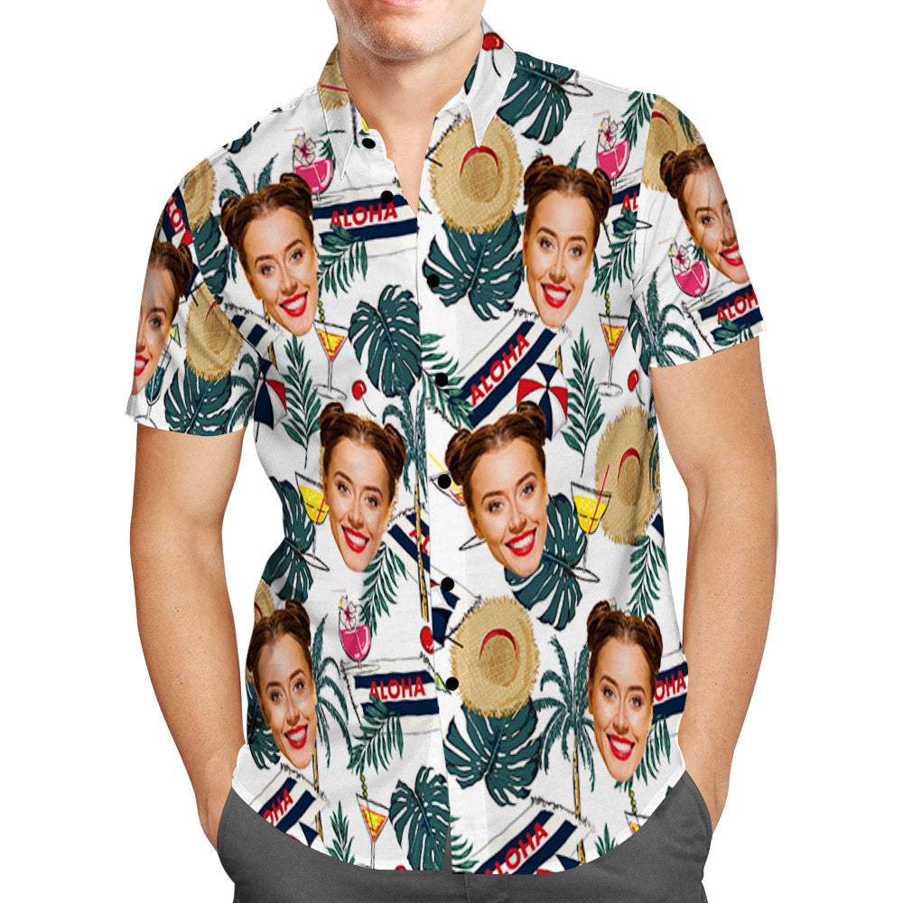 Vintage Aloha Hawaiian Shirt with Funny Sun Hats, Custom Photo Regular Fit Short Sleeve Shirts