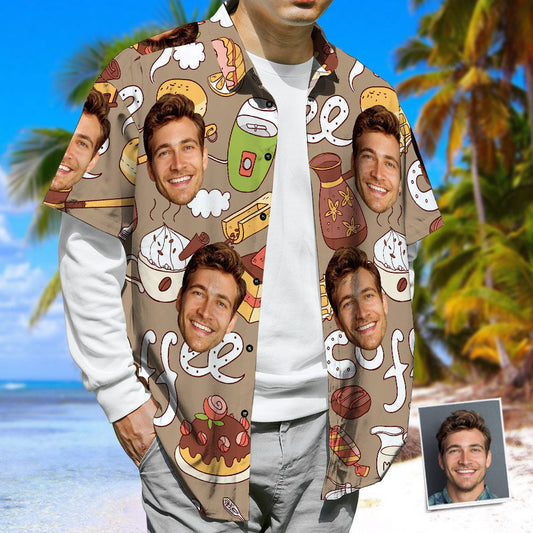 Personalised Face Hawaiian Shirt Coffee & Cake &Honey Casual Tropical Button-Down Shirt