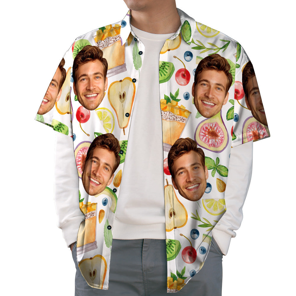 Personalised 3D Print Face Hawaiian Shirt Fruits & Juice Funky Button-Down Shirt