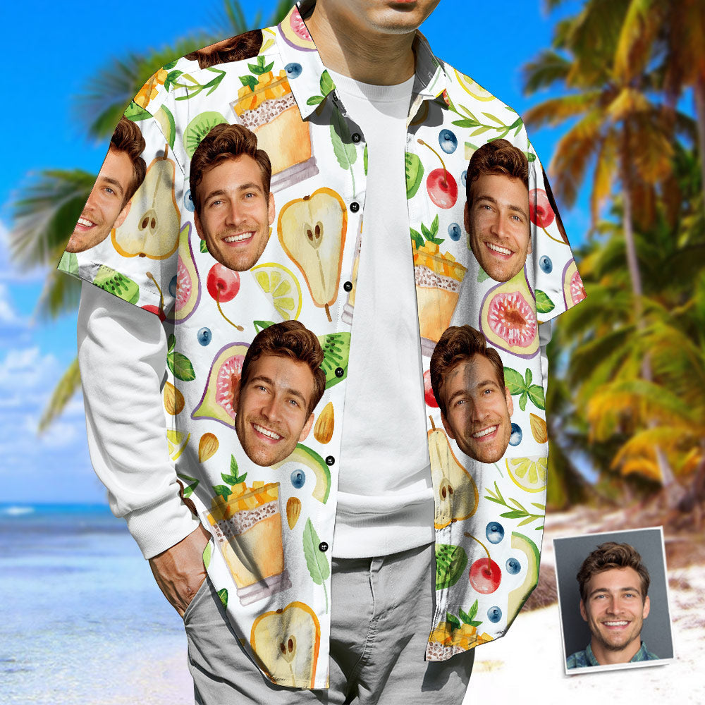 Personalised 3D Print Face Hawaiian Shirt Fruits & Juice Funky Button-Down Shirt