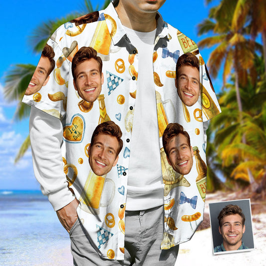 Custom Face Hawaiian Shirt Snacks & Beer Casual Tropical Summer Beach Shirt