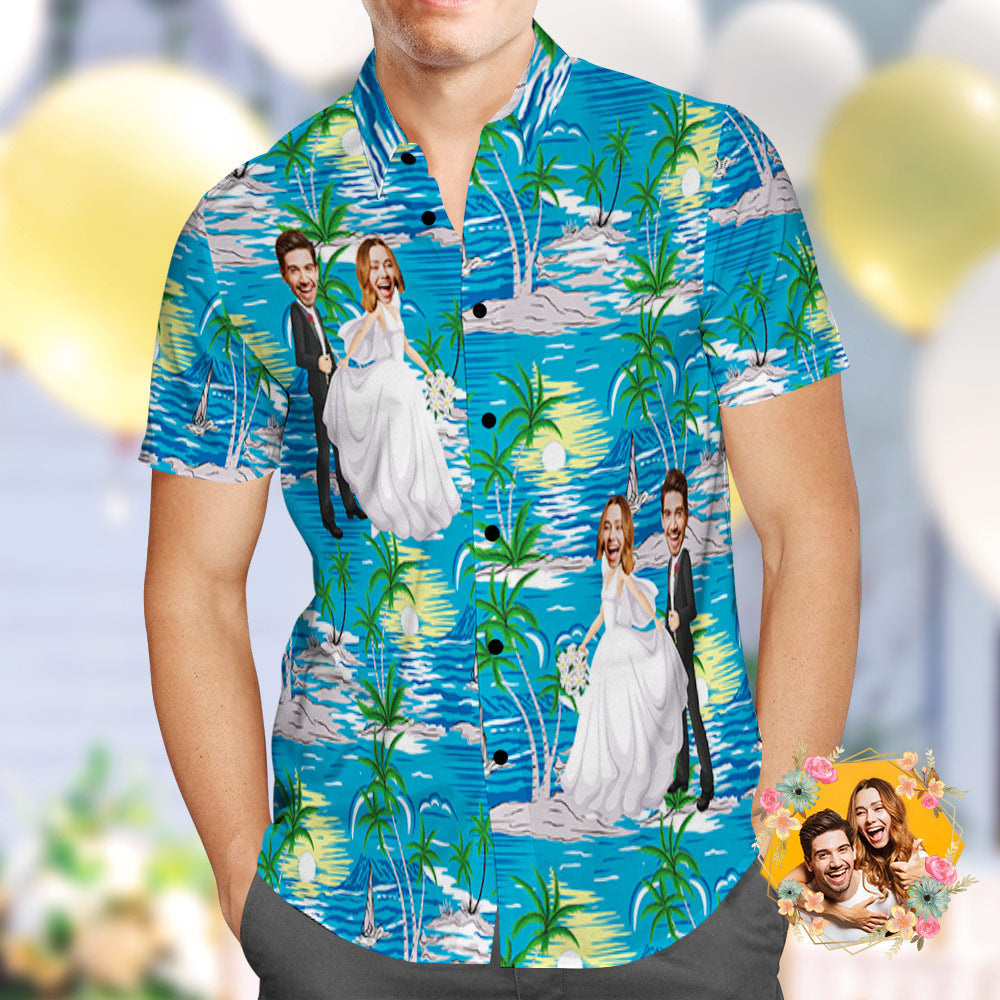 Custom Wedding Hawaiian Shirt Personalised Coconut Tree Face Hawaiian Shirt