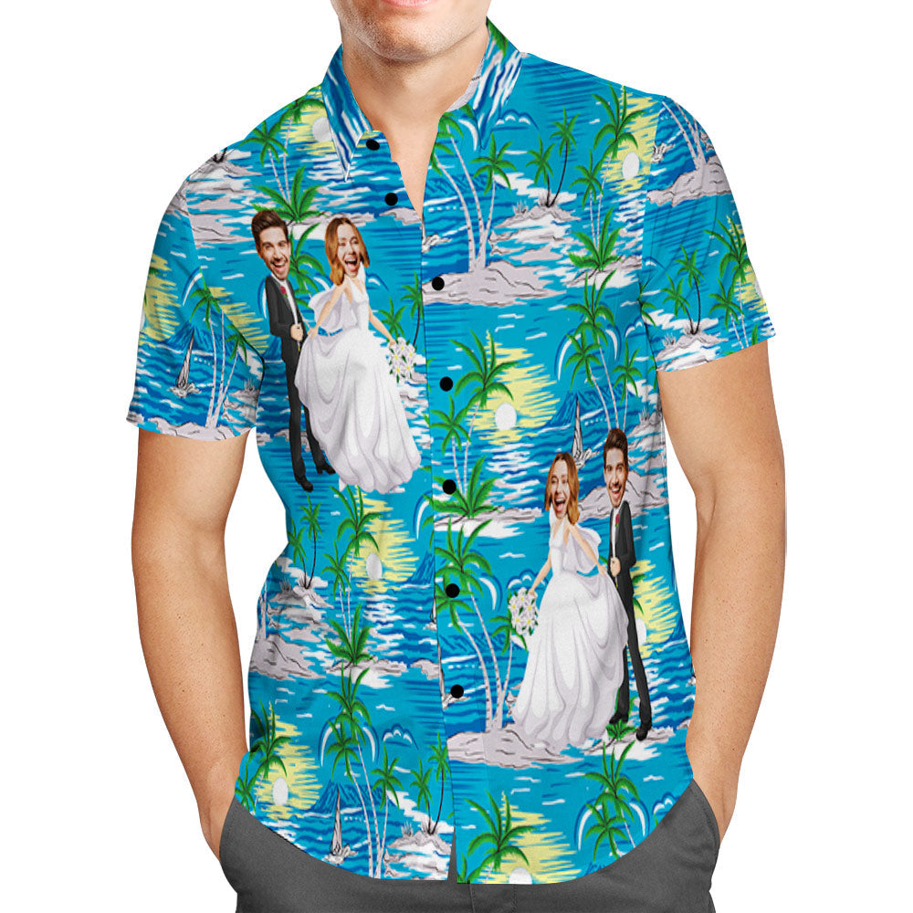 Custom Wedding Hawaiian Shirt Personalised Coconut Tree Face Hawaiian Shirt