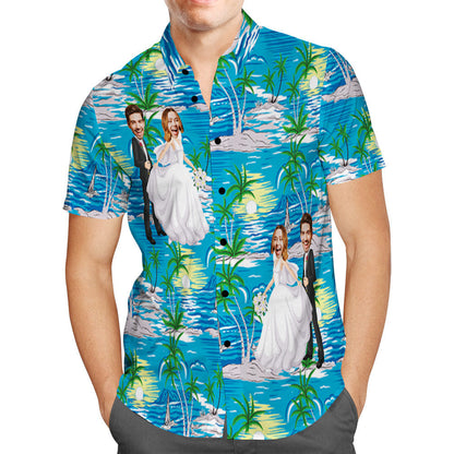 Custom Wedding Hawaiian Shirt Personalised Coconut Tree Face Hawaiian Shirt