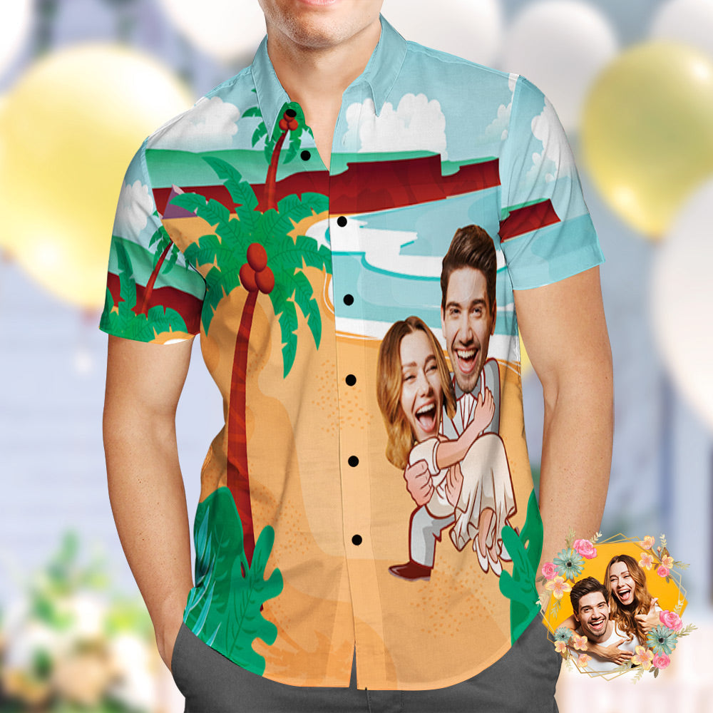 Personalised Photo Hawaiian Shirt Custom Coconut Beach Wedding Hawaiian Shirt